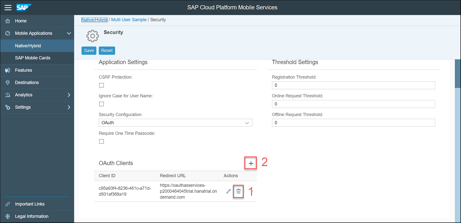 Deleting old oauth configuration