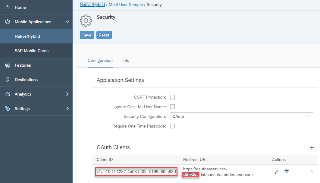 The OAUTH_CLIENT_ID string located in the mobile services cockpit