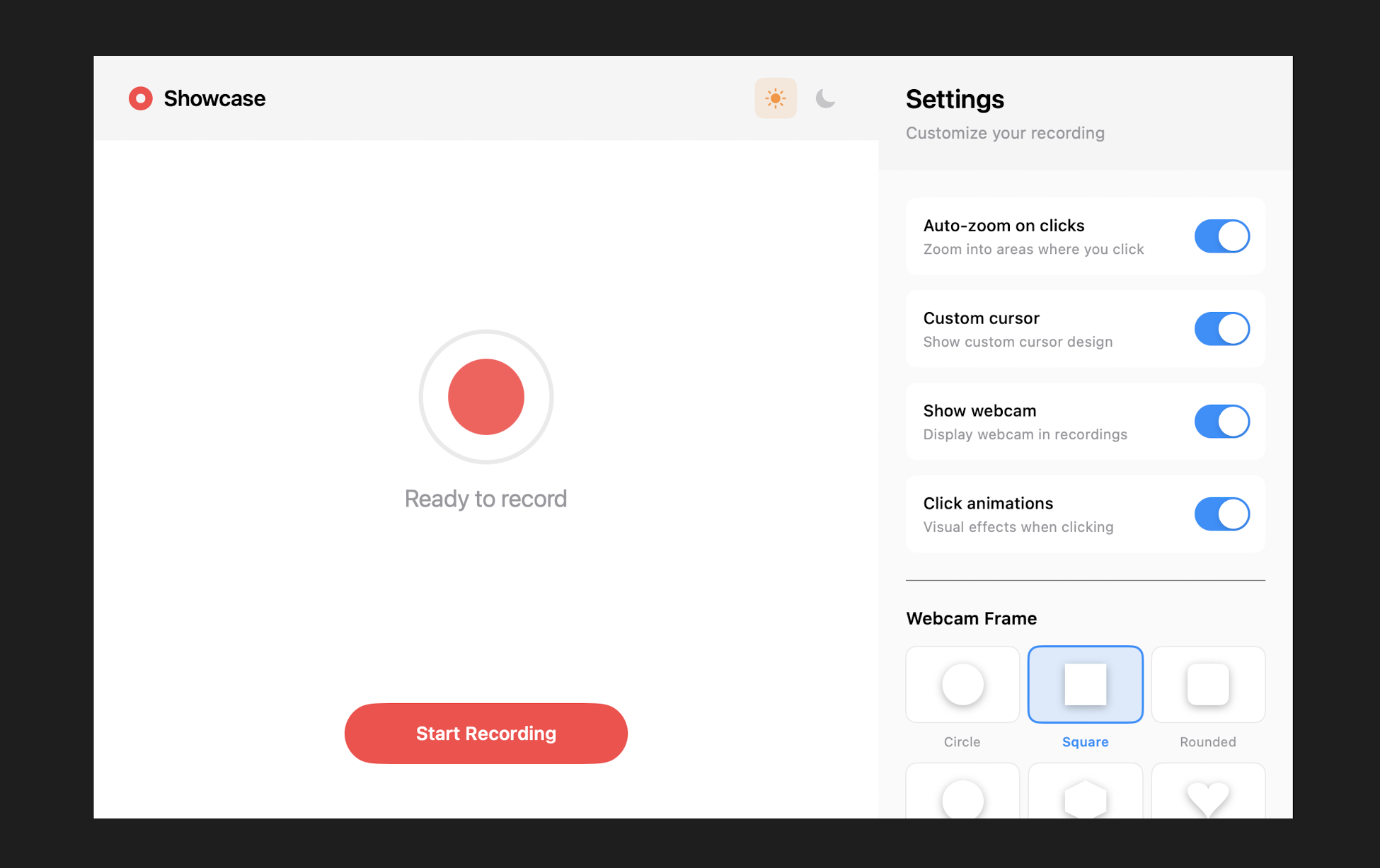 Showcase Light Mode UI