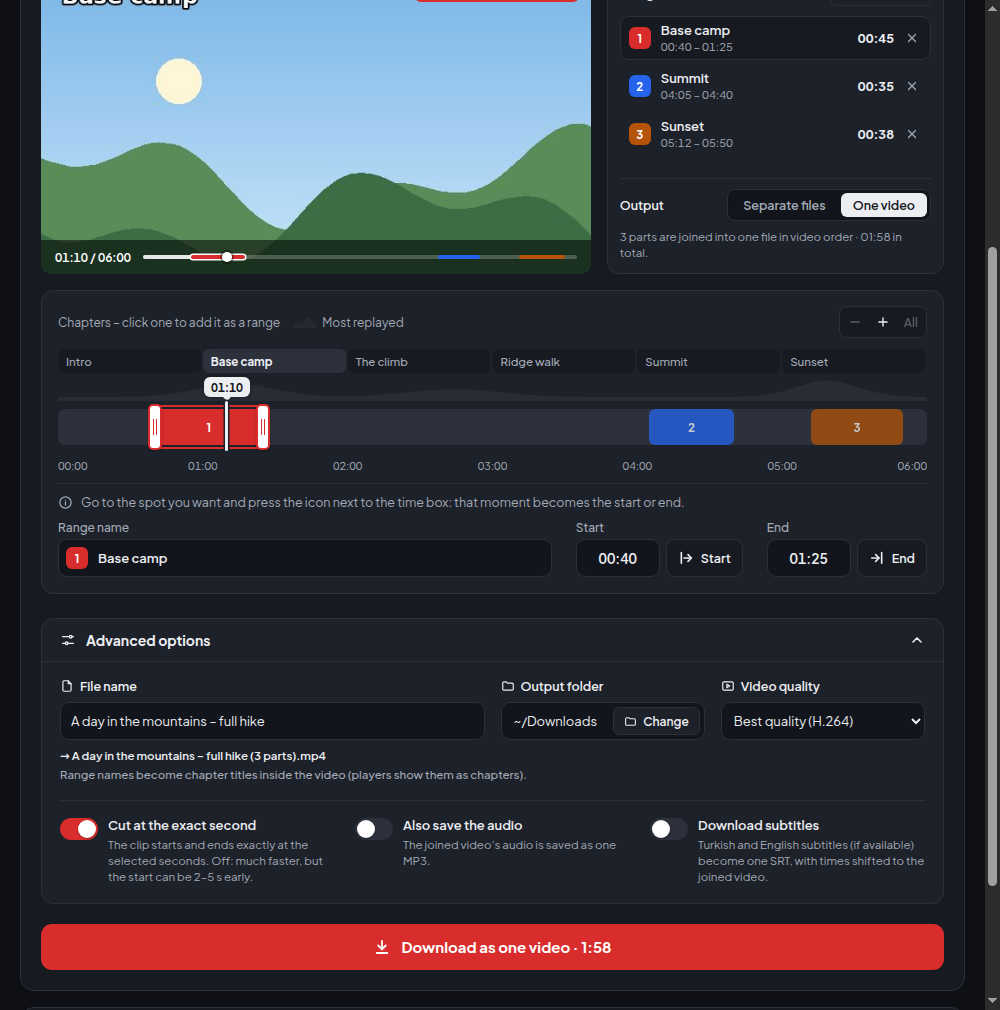 Download options in the dark theme