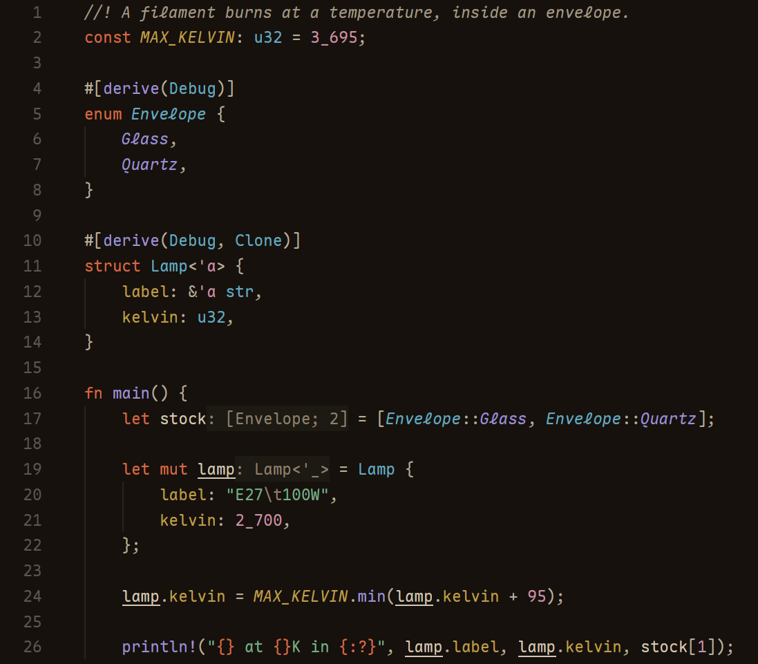Filament Dark rendering Rust