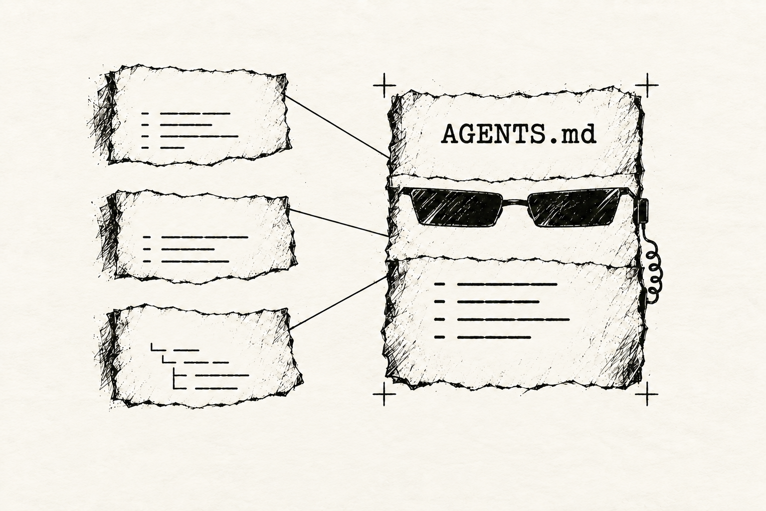Project sources assembled into an AGENTS.md file wearing Agent Smith’s sunglasses.