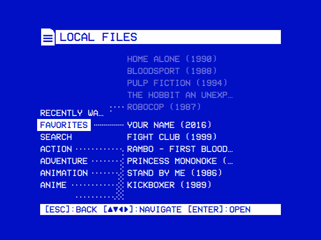 The Favorites folder branching out to the films marked as favorites
