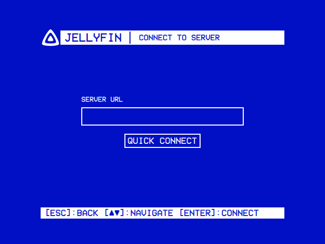 Jellyfin: Connect to Server, with the Server URL field and the Quick Connect button