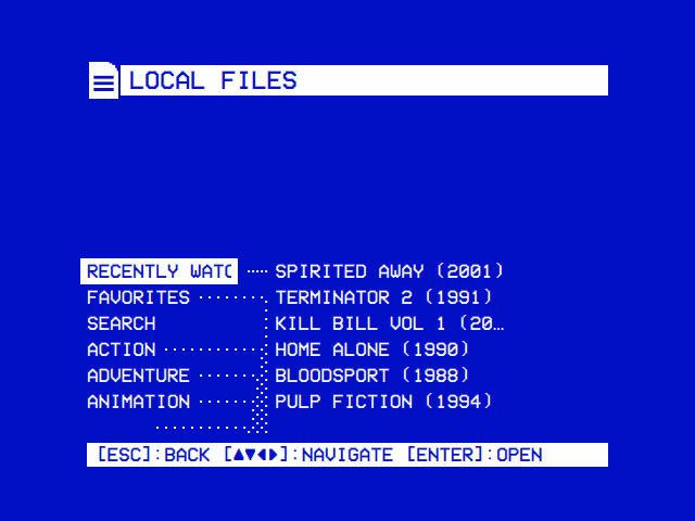Local Files opens on Recently Watched, then Favorites, Search and the folders