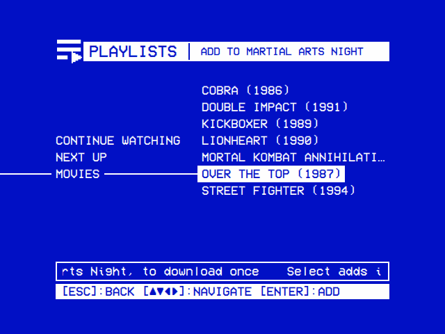 Add to Martial Arts Night: Jellyfin's Continue Watching, Next Up and Movies, Movies open on its films