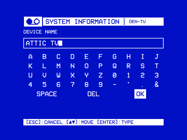 The device's new name typed on the on-screen keyboard