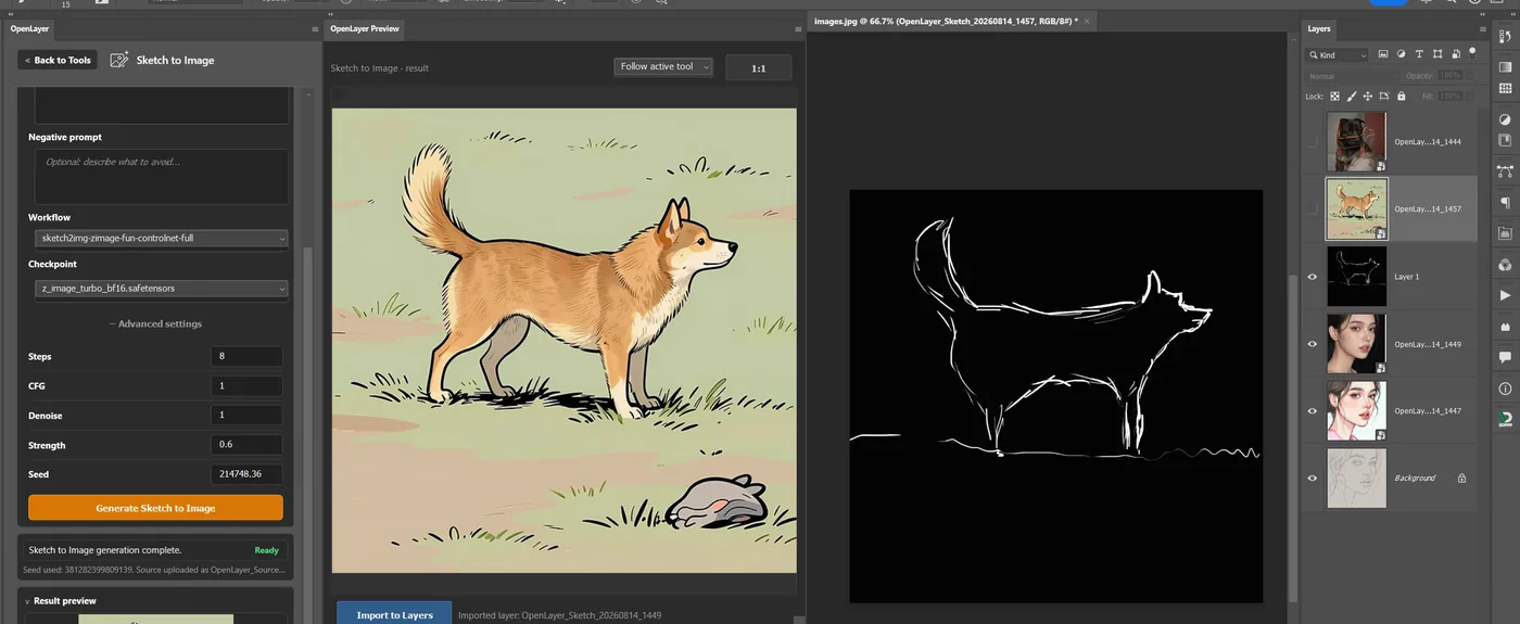 A white line drawing of a dog rendered as a finished illustration