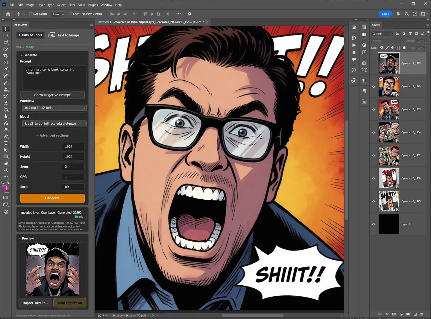 OpenLayer generating an image inside Photoshop and importing it as a layer