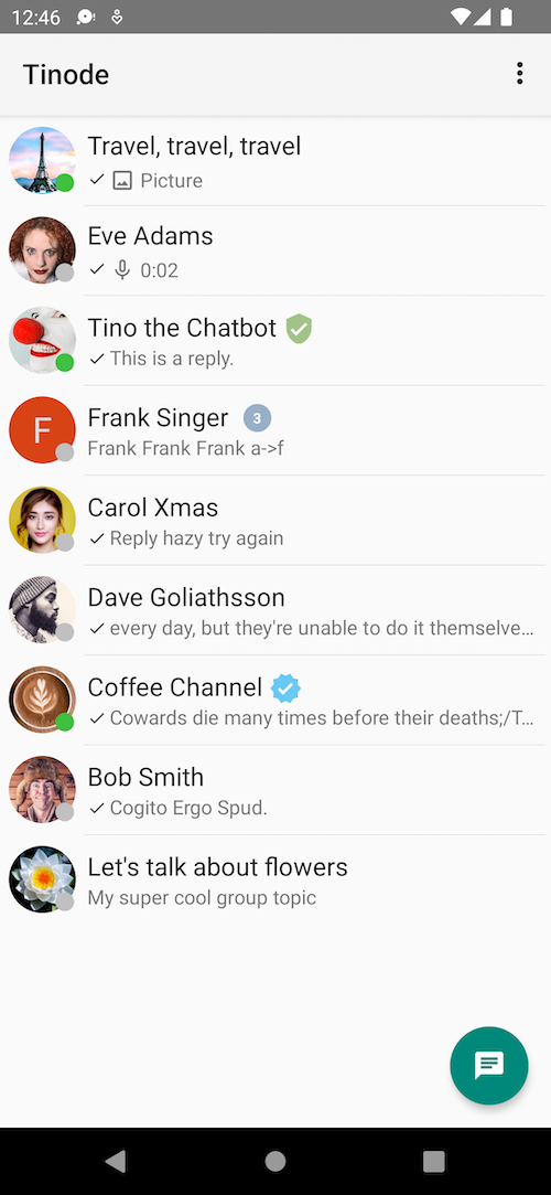 Android screenshot: list of chats