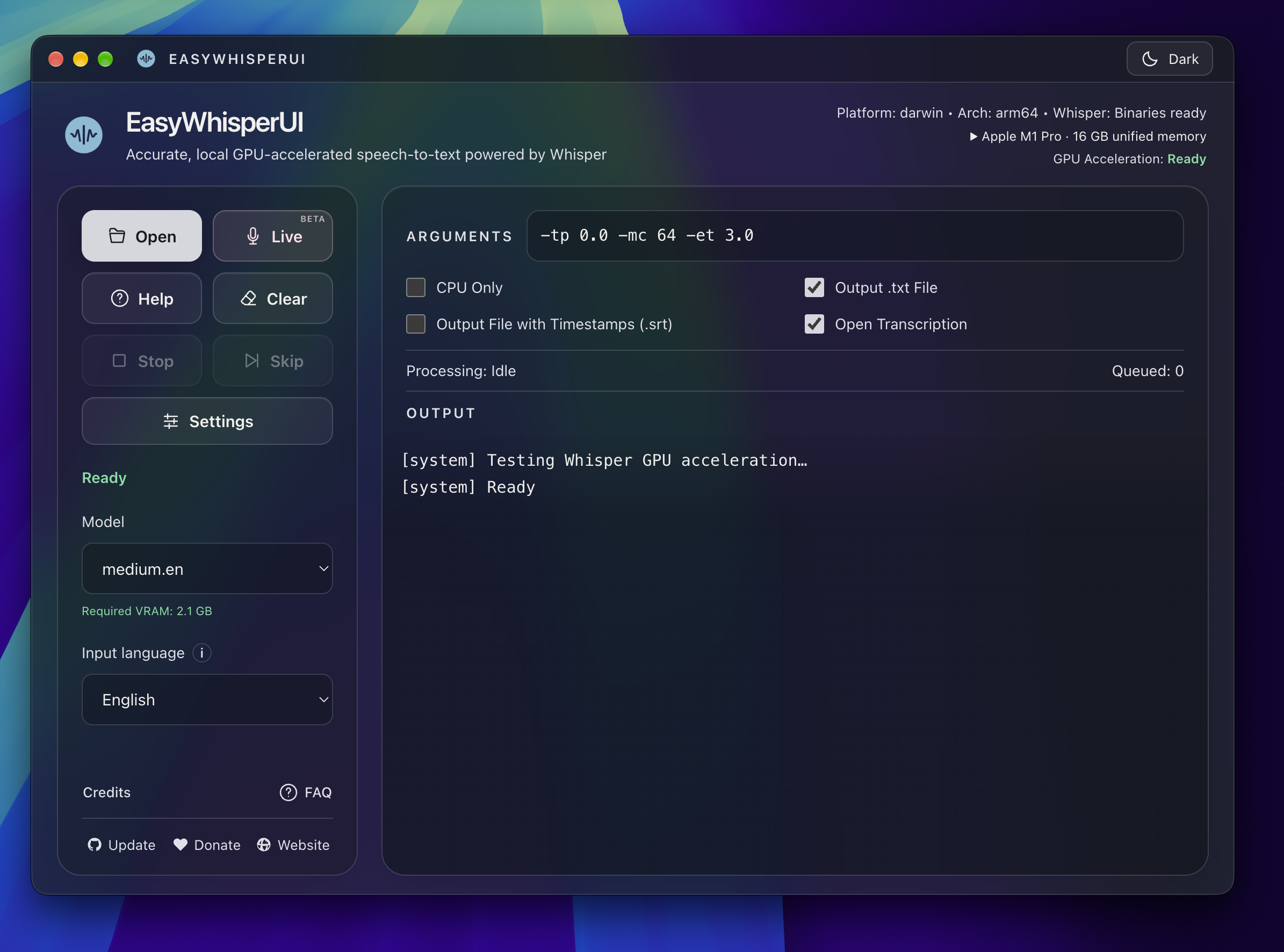 EasyWhisperUI on macOS