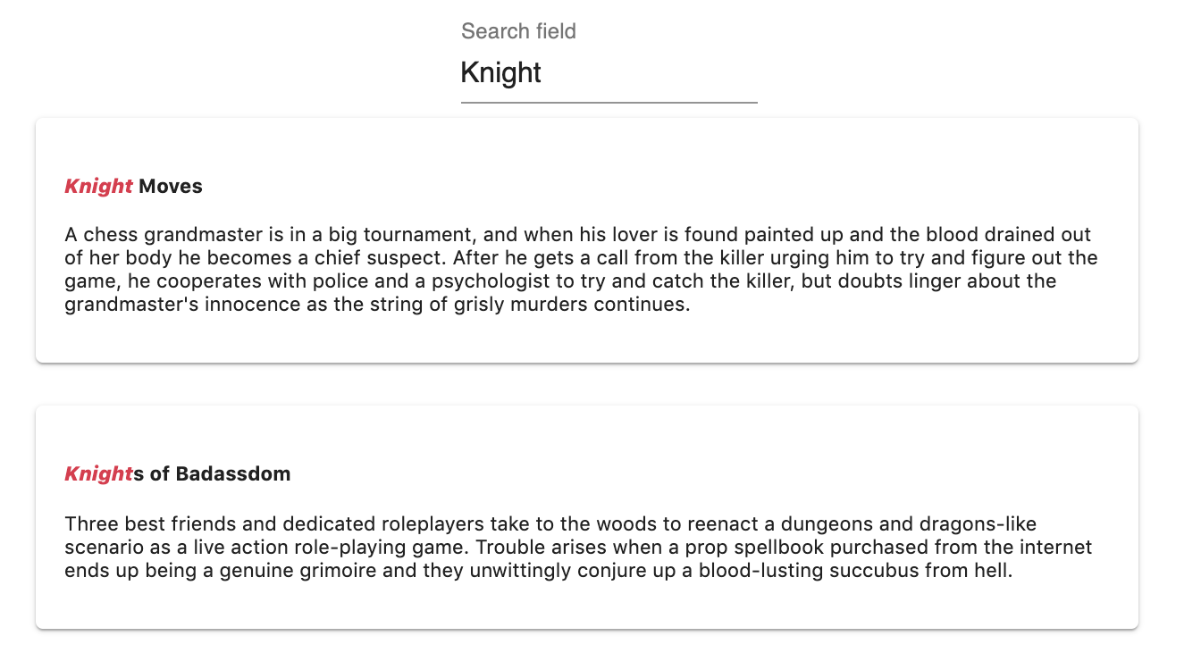 Demonstrating the exactness ranking rule by searching for 'Knight'