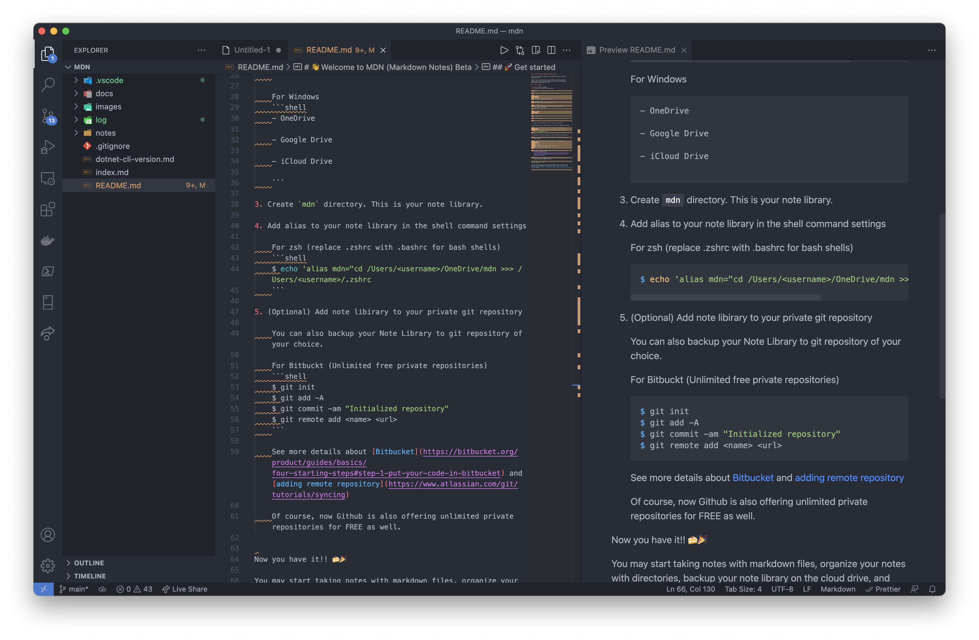 MDN with Visual Studio Code for macOS