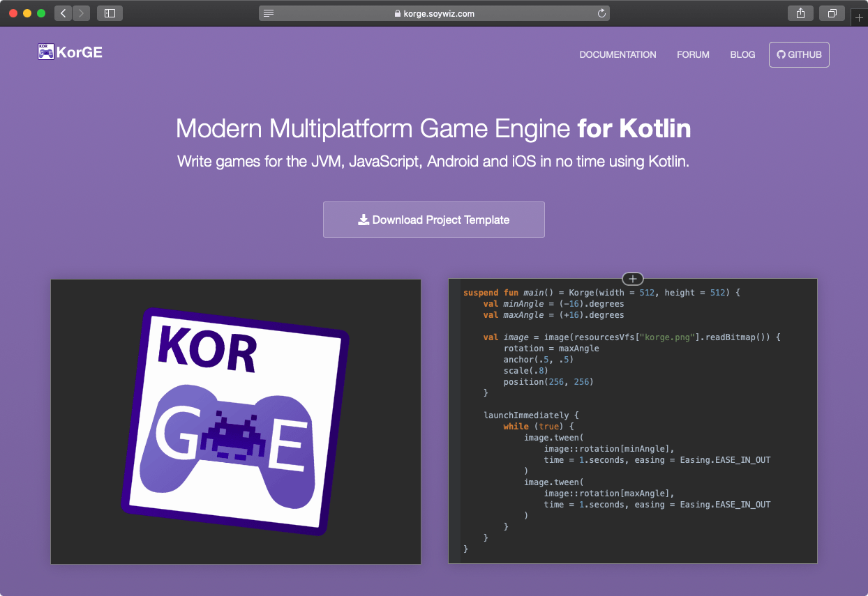 KorGE Game Engine Landing