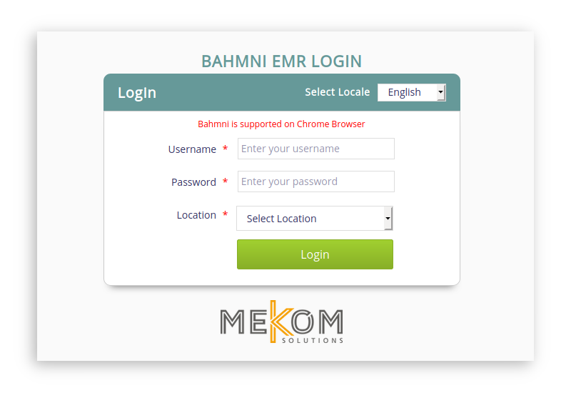Bahmni EMR login screen