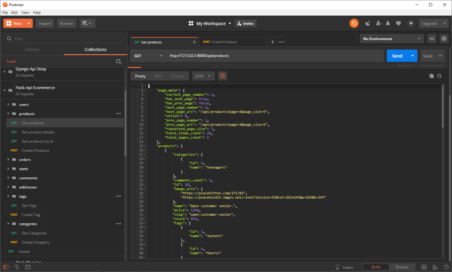 Fetching products page
