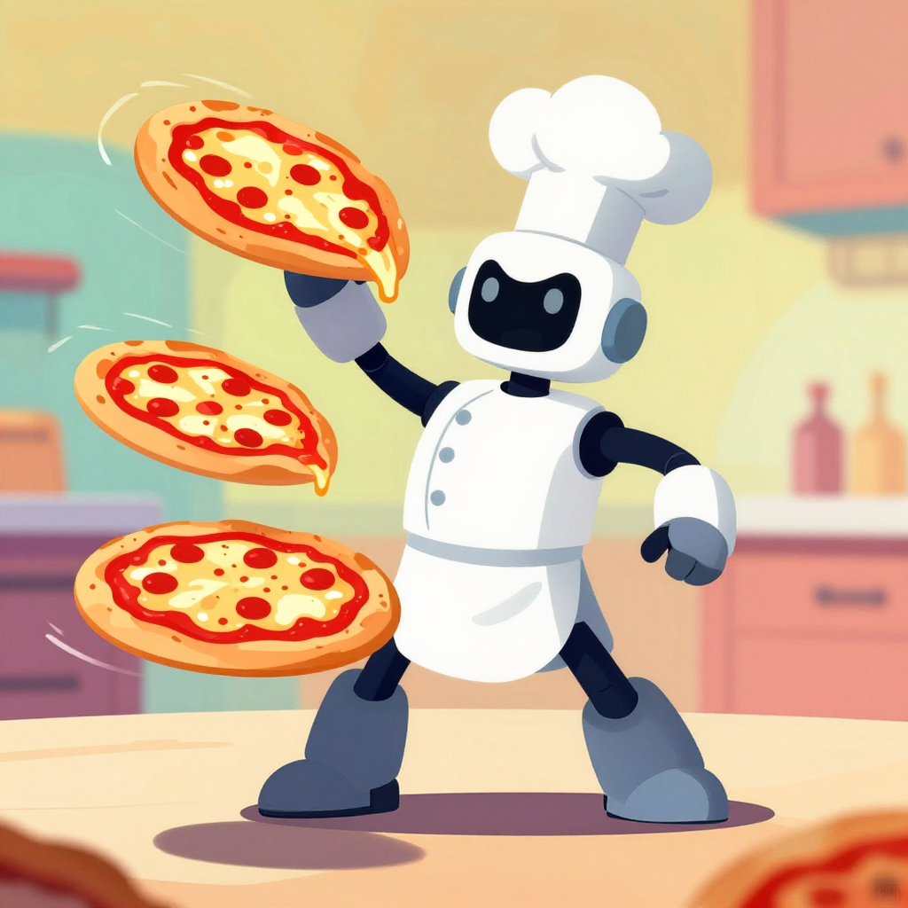 INTENTIO - Futuristic robot chef juggling pizzas