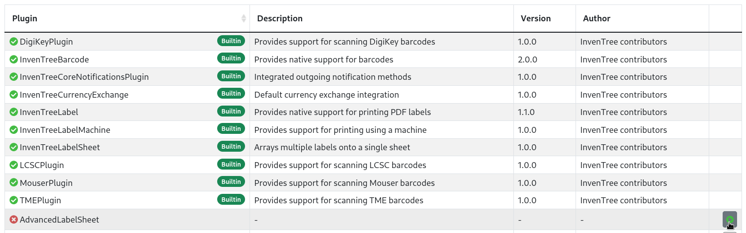 Plugin list with mouse cursor over "Enable Plugin" button