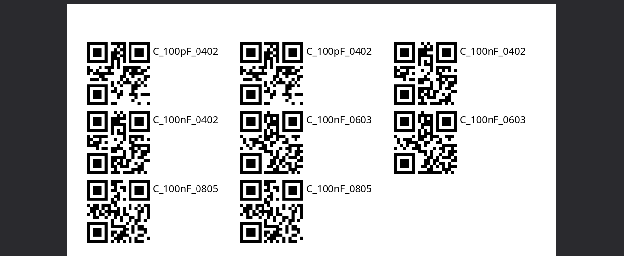 Top of a page with two labels each for four parts into total