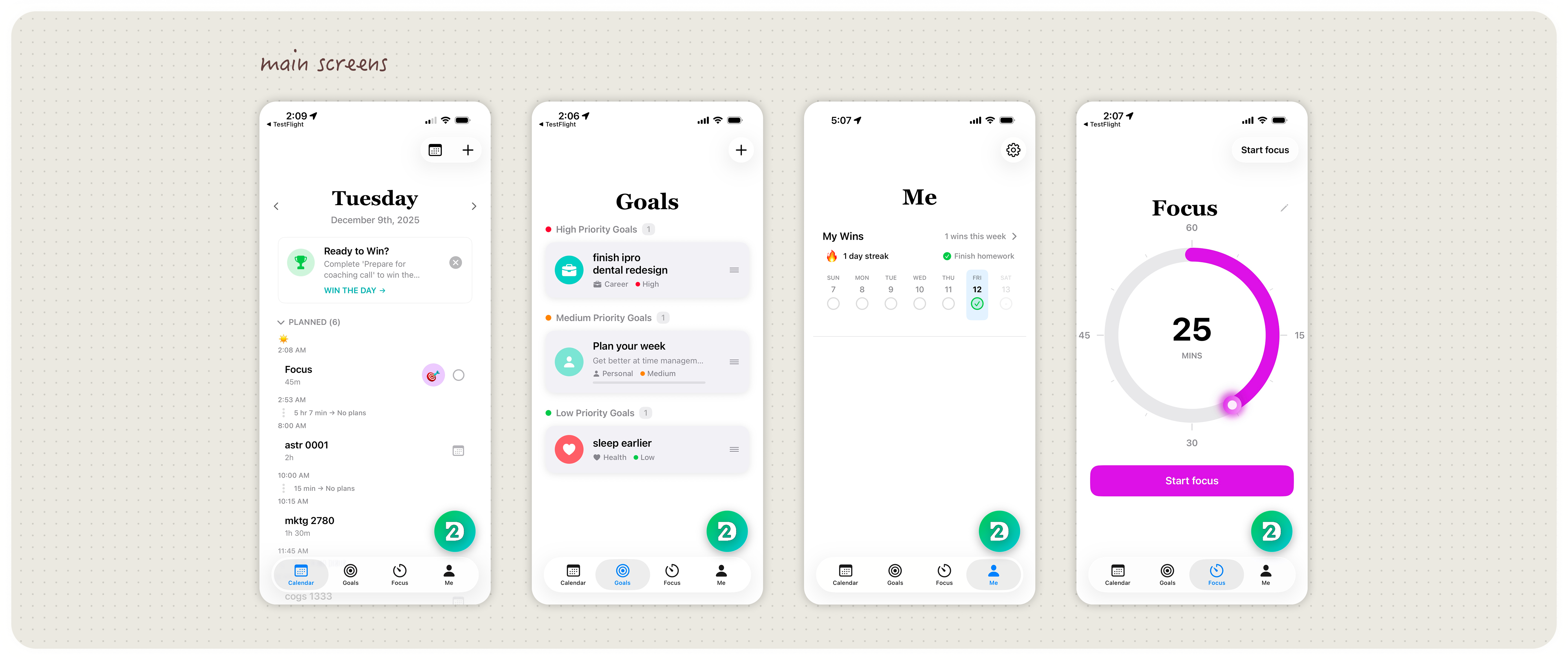 Pivot main screens