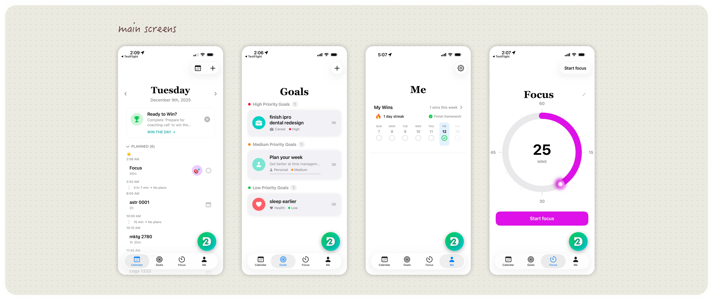 Pivot main screens
