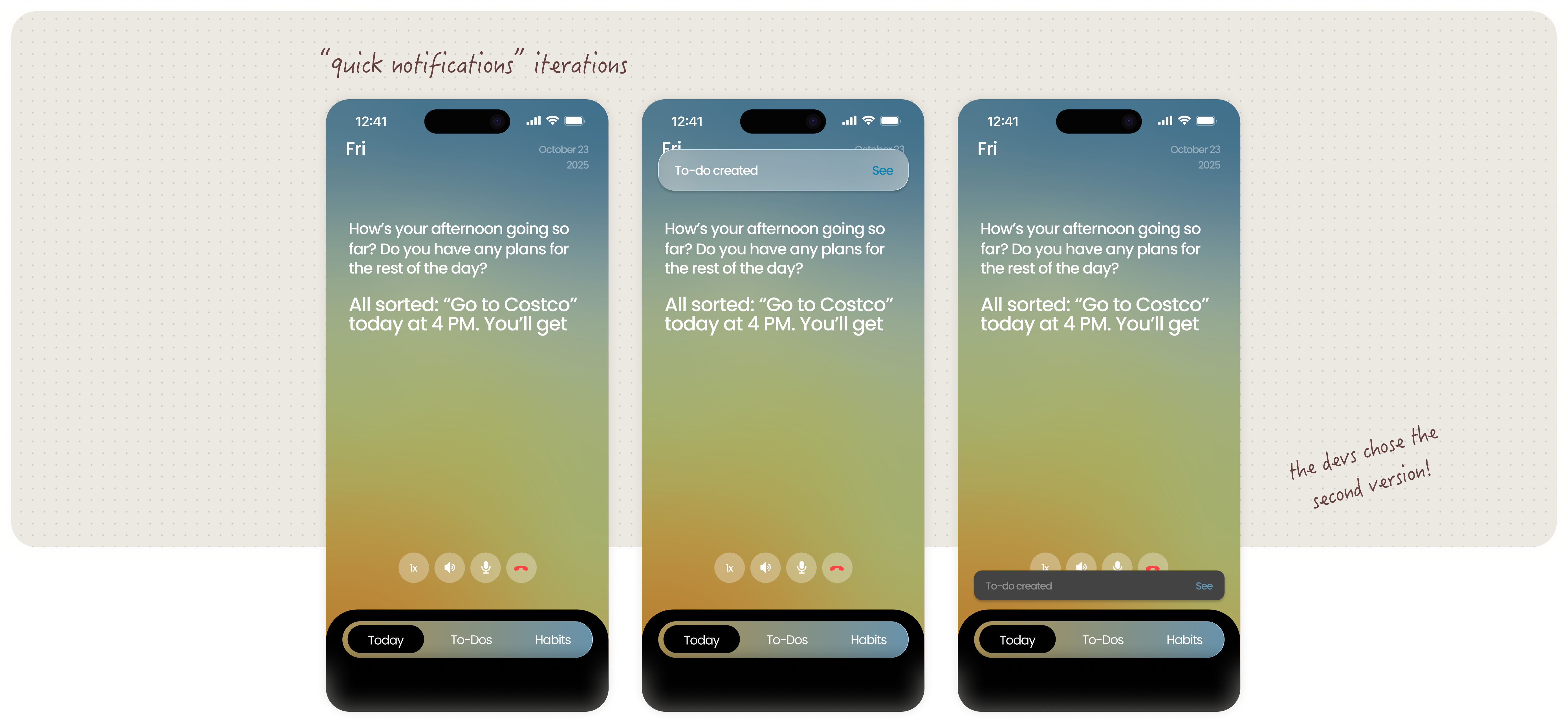 Quick notifications iterations
