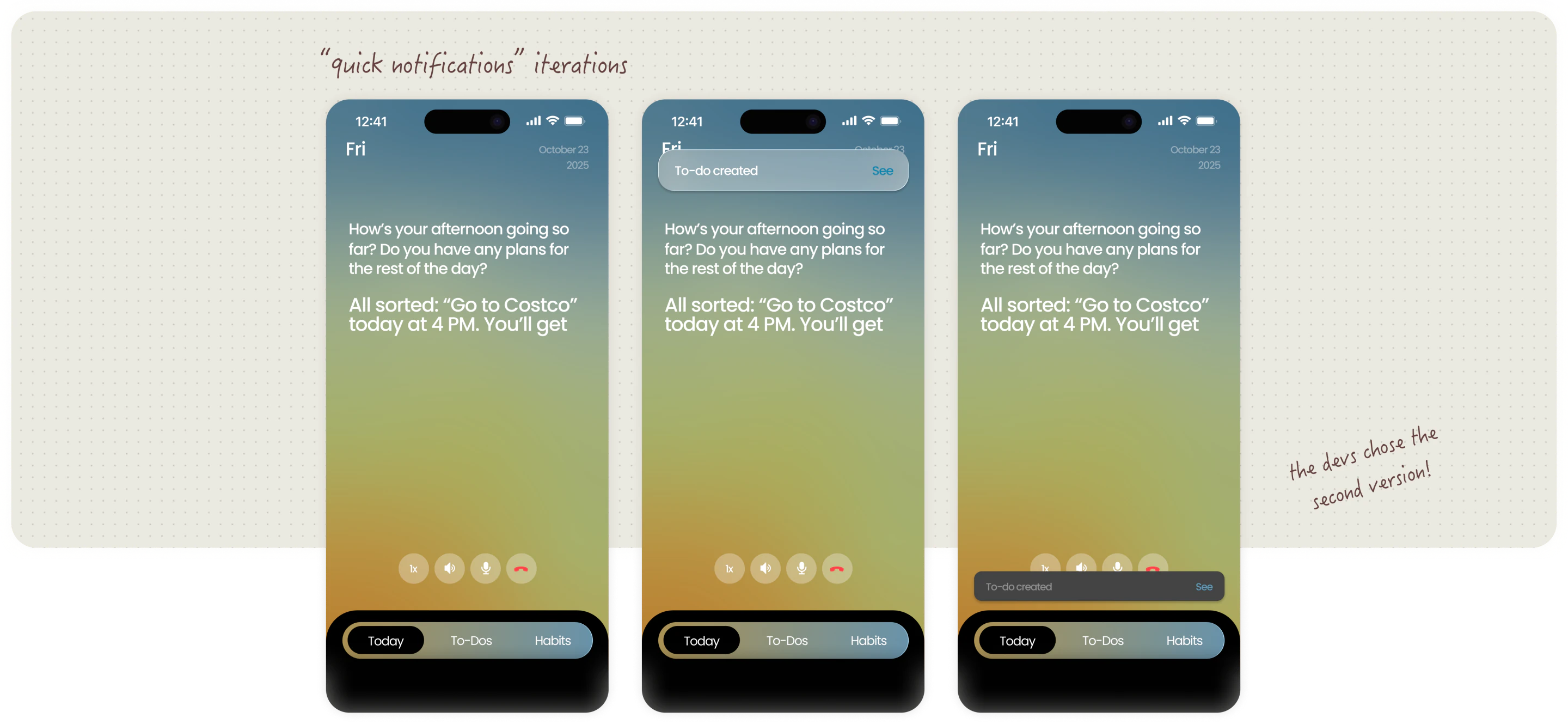 Quick notifications iterations