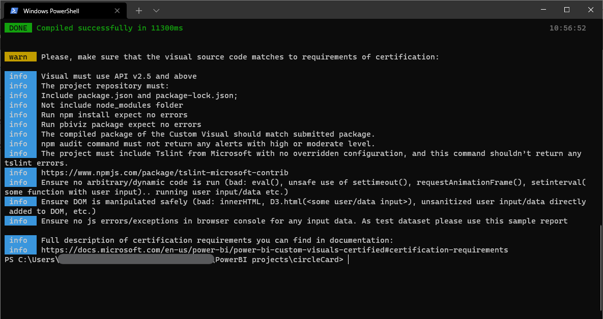 Power BI Custom Visual successfully compiled