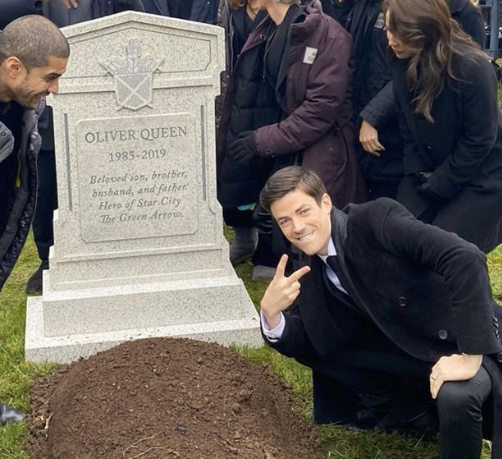 Grant Gustin Over Grave Cropped Headstone Rip Tombstone Meme Template Generator: Free Download and Add Caption