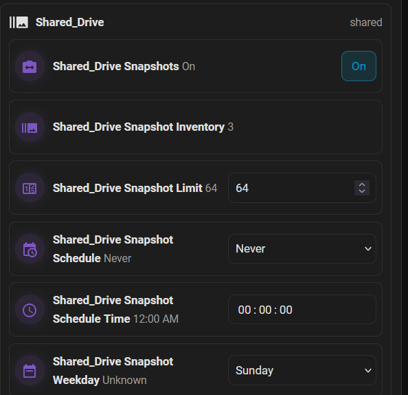 Drive Storage Card snapshot controls