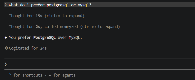 Agent recalls the preference via Memryzed