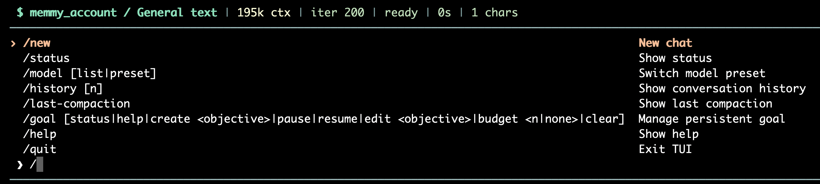 Slash command menu