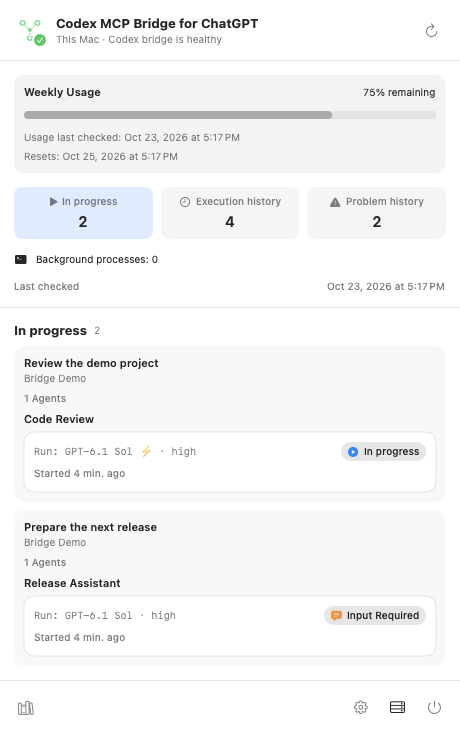 English macOS In progress view showing grouped work, a running Agent, and an Agent waiting for input
