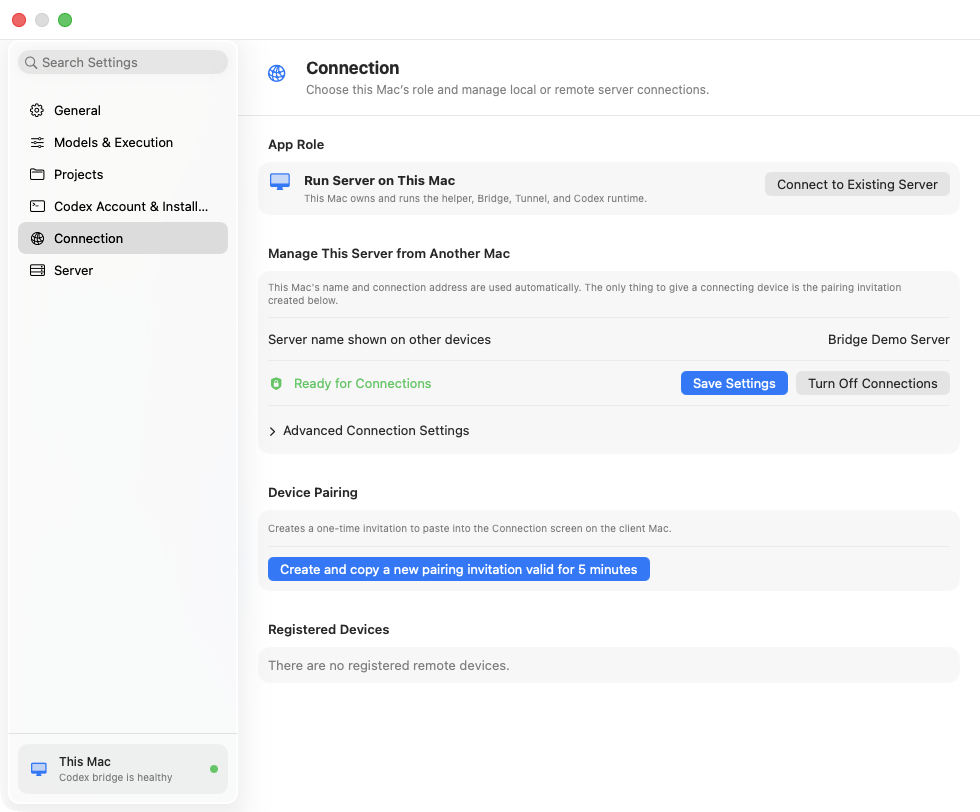 English macOS setting for creating a five-minute one-time pairing invitation