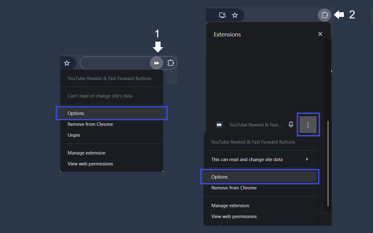 Ways to open the Options page