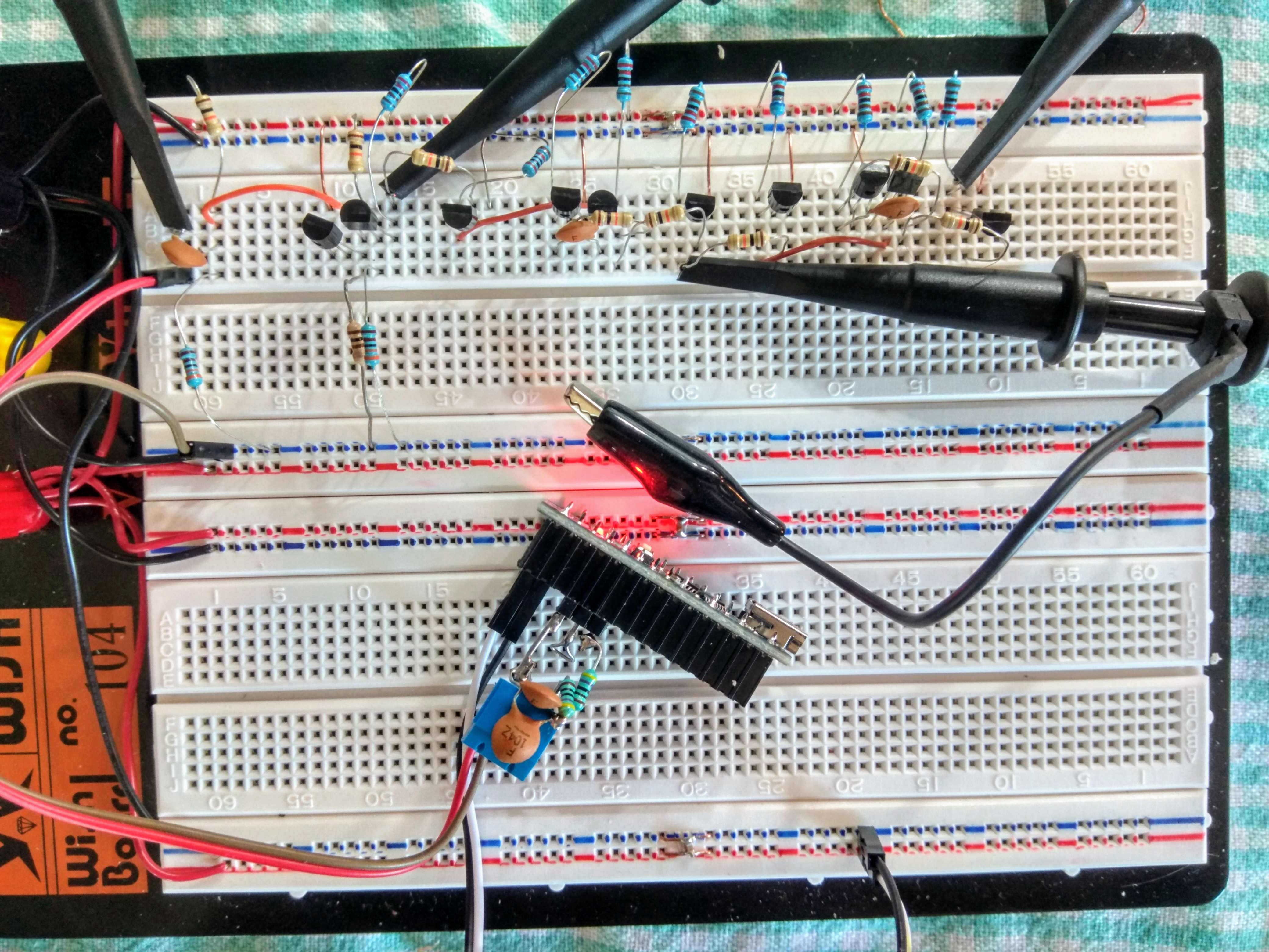 Breadboard of the Audio-to-Serial converter