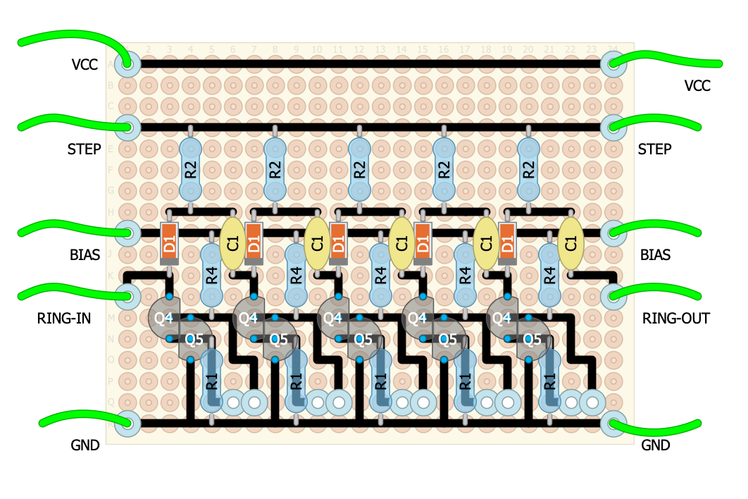 DIYlc layout of a 5 stage ring PCB