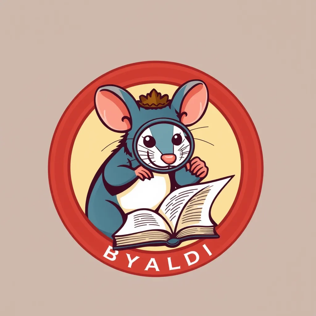 The Byaldi logo, it's a cheerful rat using a magnifying glass to look at a complex document. It says 'byaldi' in the middle of a circle around the rat.