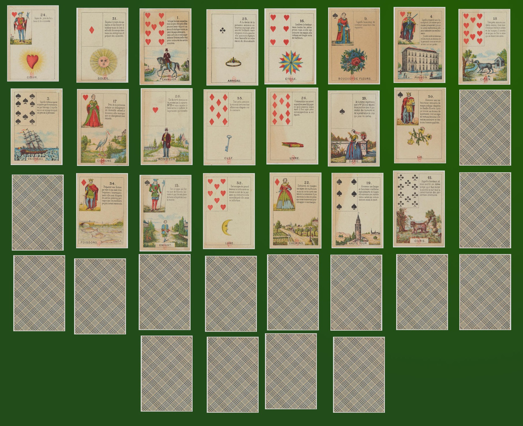 Alt Il Gran Tableau (Mesa Real). La stesa di tutte e 36 le carte
