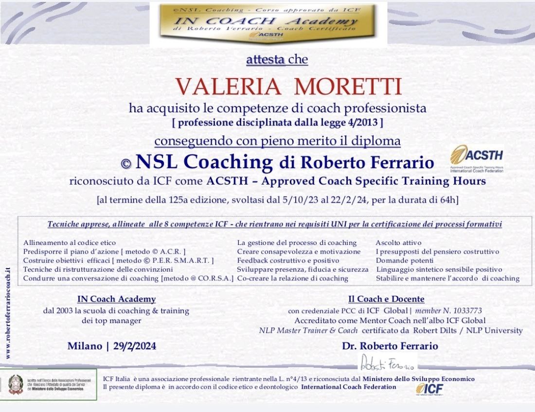 Certificazione professionale Valeria Moretti