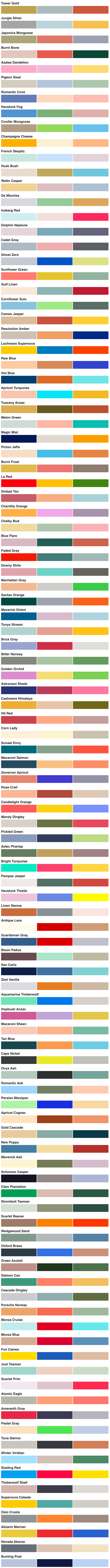 palettes overview with palette names
