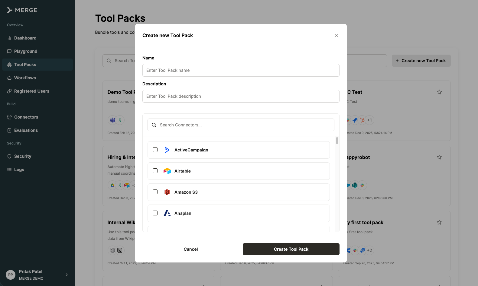 Creating a Tool Pack in the Merge dashboard