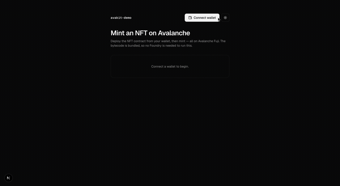 Connecting a wallet, deploying an NFT contract, and minting on Avalanche Fuji
