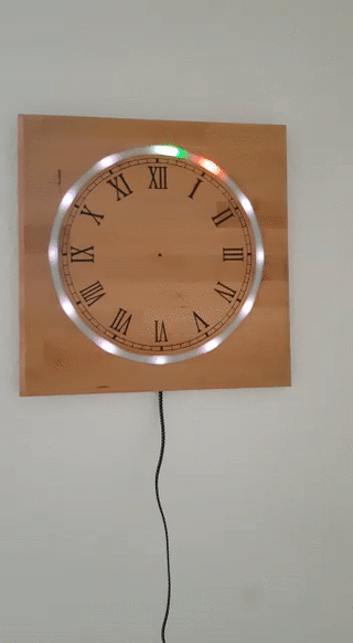 A NeoPixel clock ticking away