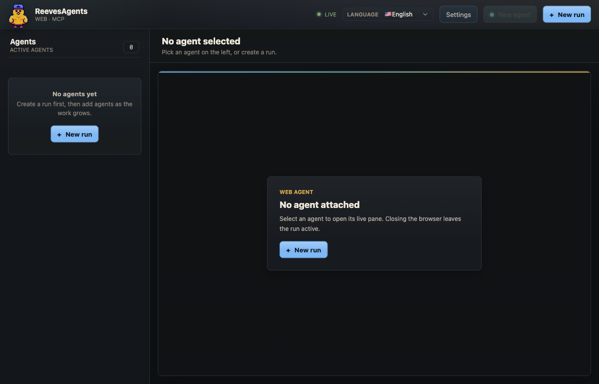 ReevesAgents Web UI: runs and live agent panes