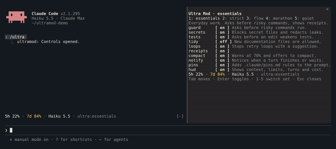 The /ultra control pane switches the set from essentials to strict