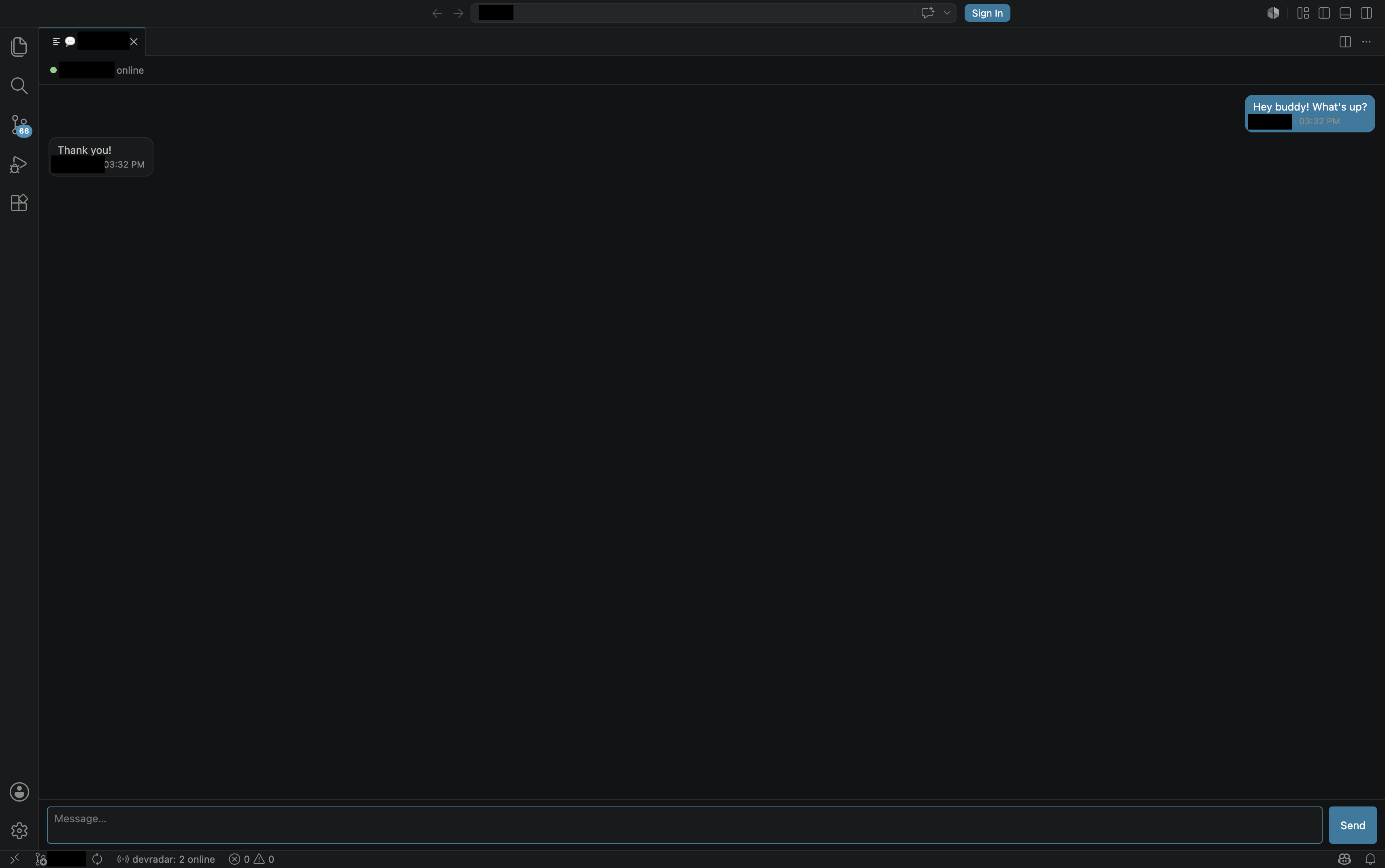 Chat panel with a conversation