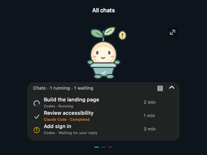 A flat chat list becomes workspace groups, then the Mobile App group collapses