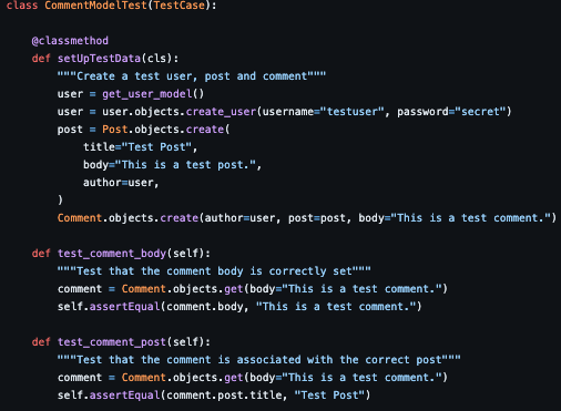 Comment model test