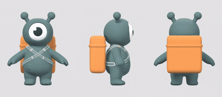 The three-panel canvas animating in step